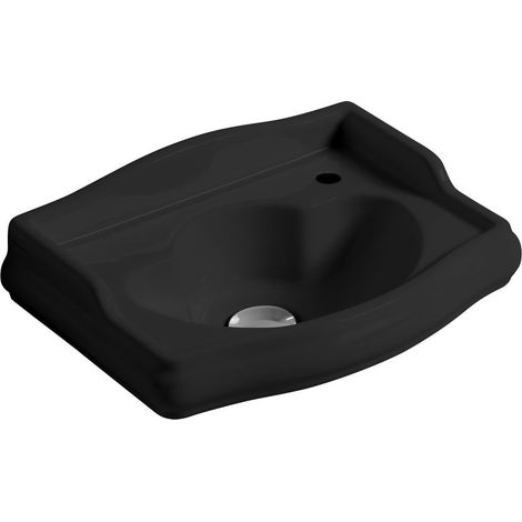 Lavabo RETRO en céramique 41x30cm (trou pour robinetterie à droite, sans trou de trop-plein), noir mat (1/2)