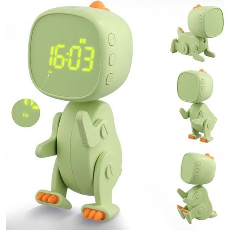 Réveil numérique pour enfant, Trois alarmes Réveil dinosaure avec forme variable, Snooze, Veilleuse, Minuterie, 6 musiques (1/5)