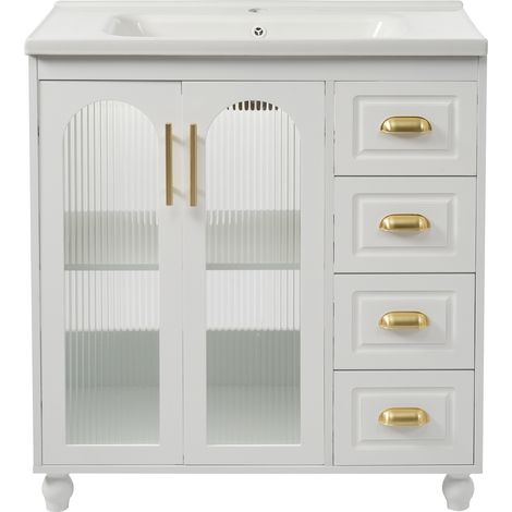 Badmöbel 80 cm mit weißem Keramikwaschbecken, MDF (1/5)