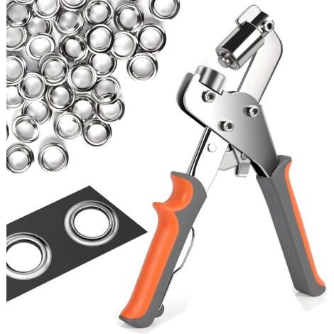 Pince à Oeillets pour Bâches et Tissus - Pince à Oeillets Professionnelle avec 300 Oeillets (Ø 10mm), Poinçonneuse à Oeillets Magnétique en Acier au Carbone pour Parfaits, Argentée