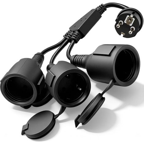Rallonge Alimentation avec 3 Prises Schuko, Câble Multiprise Protection Étanche IP44, Adaptateur Electrique Exterieure, Distributeur Prise pour Intérieur,Extérieur,Maison,Bureau,Jardin,Terrasse (Noir) (1/5)