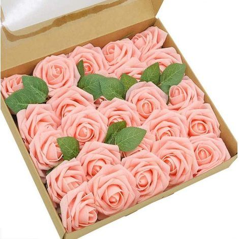 Lot de 25 roses artificielles réalistes avec tige pour bouquets de mariée (1/3)
