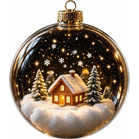 Boule à neige lumineuse en acrylique transparent, ornement de Noël 3D à suspendre au sapin, représentant le Père Noël et son traîneau de rennes. (1/5)