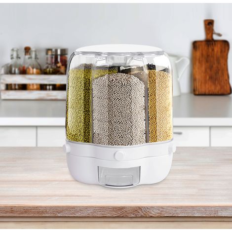 Distributeur de Riz, Cylindre Rotatif à 360° Boîte à Grains Résistante à l'humidité 6 Grilles avec Couvercle et Tasse à Mesurer pour Céréales Noir Jaune Petits Haricots (12,5kg) (1/5)