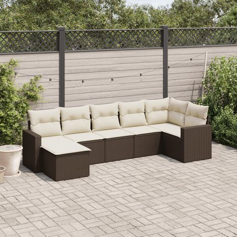 vidaXL Set Divani da Giardino 7 pz con Cuscini Marrone in Polyrattan (1/3)