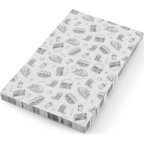 Papel pergamino para aperitivos de patatas fritas, 25x35 cm, dise帽o de comida r谩pida - 500 unidades.