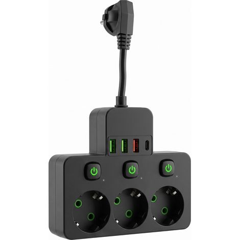 Toolight Multipresa 3 Prese + 3x Usb-a + Usb-c Jnh0-18 Black (1/5)