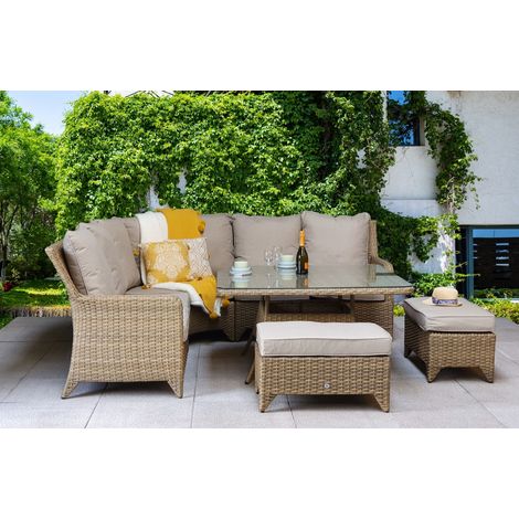 Signature Weave Sarah Wicker Corner Sofa Dining Table Benches Set Natural