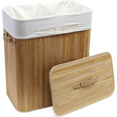 Panier à linge Pliable Bambou clair 150L Sac en lin Corbeille Bac à linge Panier de rangement Jouets Accessoires Salle de Bains (1/5)