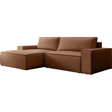 Canapé d'angle gauche convertible en tissu effet cuir marron AMELIA (1/5)