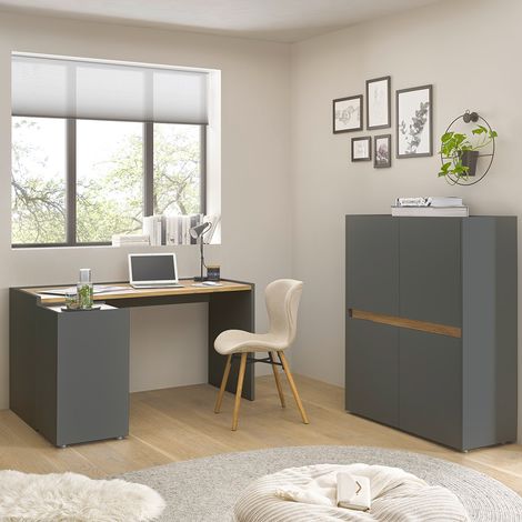 Büromöbel Set anthrazit mit Eiche CRISP-61 modern 3-teilig mit Schreibtisch (1/5)