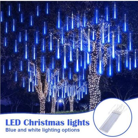 Pluie Guirlandes Lumineuse Noël, 8 Tubes 30CM Eclairage Météore Douche Lumière Etanche LED Pour Mariage Maison Arbre Jardin – BLEU (1/4)