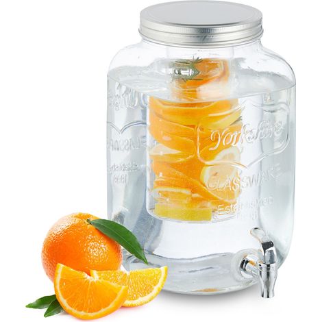 Relaxdays Distributeur de boisson, en verre, avec compartiment et couvercle, volume : 8 litres, transparent