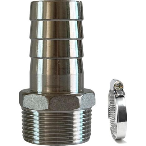 Raccord de tuyau en acier inoxydable 1 1/4" M x 38mm avec collier de serrage