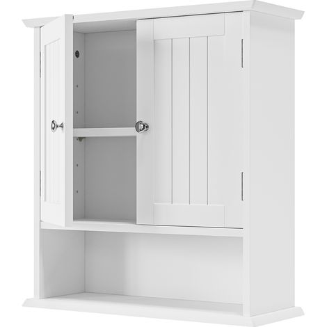 CAIziCAIziMeuble-lavabo mural blanc avec double porte et étagères réglables (1/5)