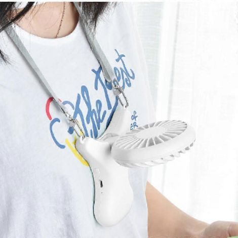 Filiyano-Ventilateur collier portable 2000 mAh, mini ventilateur de poche, rotation à 90°, style Disney blanc