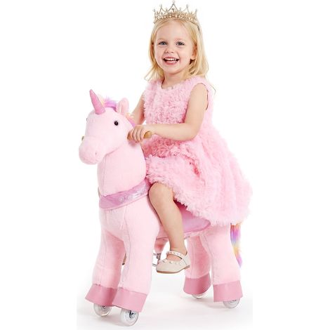VEVOR Reitpferd auf Rollen 80cm, 50kg Belastbares Stehpferd mit Soundfunktion, Spielpferd mit Erhöhtem Sitz Griffen Pedalen, Rosa Einhorn mit Regenbogenmähne zum Reiten für Kinder Mädchen 3-8 Jahren (1/5)