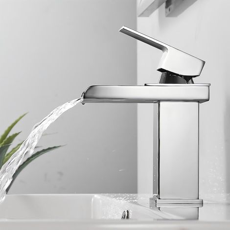 Mitigeur cascade pour salle de bain, mitigeur en acier inoxydable et laiton, économique en eau, robinet de lavabo, eau chaude et froide, lavabo, mitigeur monocommande pour lavabo (1/5)