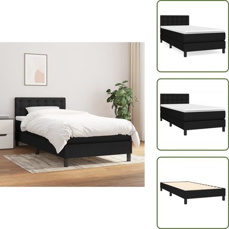 Sommier à lattes de lit avec matelas Noir 90x200 cm Tissu - Lit Double - Lit Tapissier - Literie - Matelas À Ressorts Ensachés - Tête De Lit Ajustable (1/5)