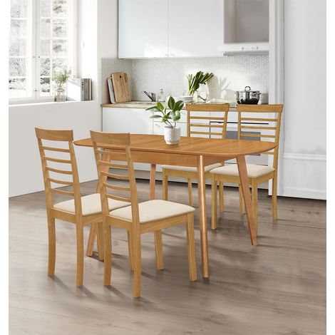 Hallowood Furniture Aston Butterfly Extending Dining Table and Chairs Set 4, Dining Table & Light Oak Wooden Chairs, Wooden Extendable Dining Table & Chairs, Modern Dining Room Set (1/5)