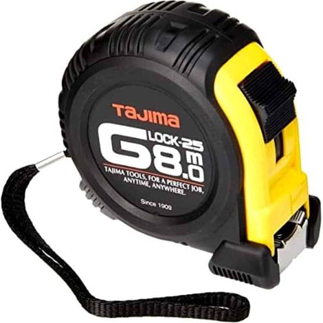Tajima – Mètre ruban 25mm G-Lock 8m – Résistant aux chocs – Crochet à trois rivets – Système d’absorption de choc (1/5)