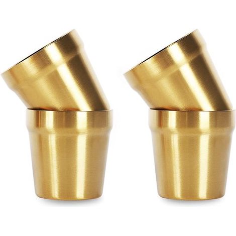 Doppelwandige Becher (4er Set, goldfarben), stapelbar, Kaffeetasse, Teetasse, Bierkühlgläser, Edelstahlbecher, für Reisen, Outdoor Aktivitäten, C (1/5)