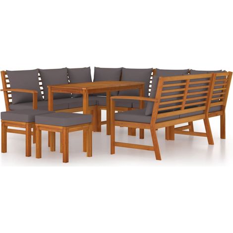 Maison Exclusive - 9-tlg. Garten-Essgruppe mit Kissen Massivholz