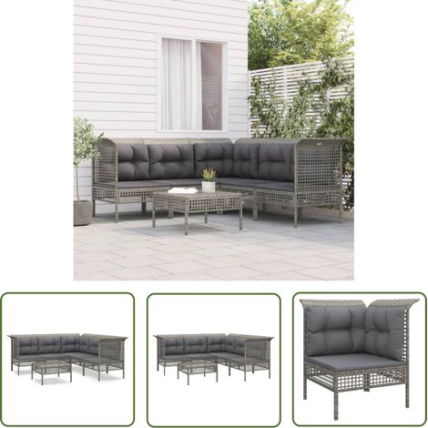 The Living Store 6-tlg. Garten-Lounge-Set mit Kissen Grau Poly Rattan - Garten Möbel - Loungesessel - Outdoor Möbel - Garten Lounge Set - Rattan Möbel (1/5)