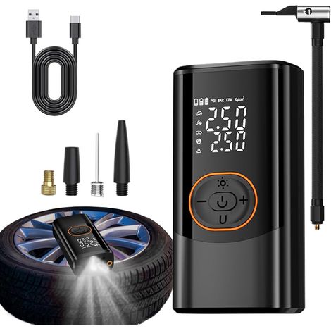 Pompe à air électrique Portable Souvent Intelligent sans Fil Compresseur sans Fil 4 Modes avec 3 lumières LED pour Voitures, Motos, vélos, Camping et balles, Rechargeable Compact 3000mAh 150psi (1/5)