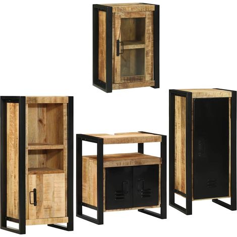 Juego de muebles de baño 4 uds. Marrón Madera de mango sólido vidaXL (1/5)