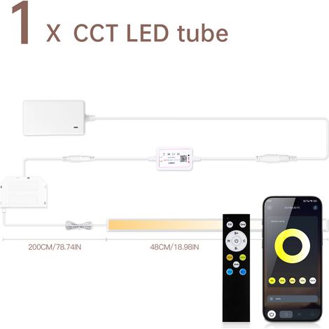 (1 unité) Bande LED dimmable à température de couleur variable (2700K-6500K) contrôlée par Bluetooth (DC24V) (1/5)