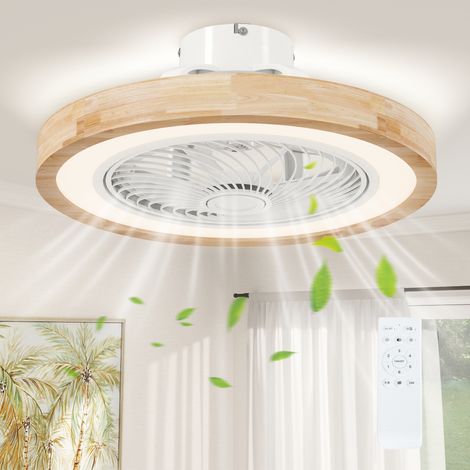 Ventilateur de plafond réversible avec lumière et télécommande 6 vitesses, minuterie, luminosité réglable, bois naturel (1/5)