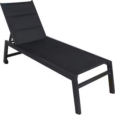 Transat bain de soleil aluminium 5 positions – Dossier inclinable – Avec roulettes – Noir – Dimensions 199 x 65 x 42 cm – Essenciel Green (1/4)