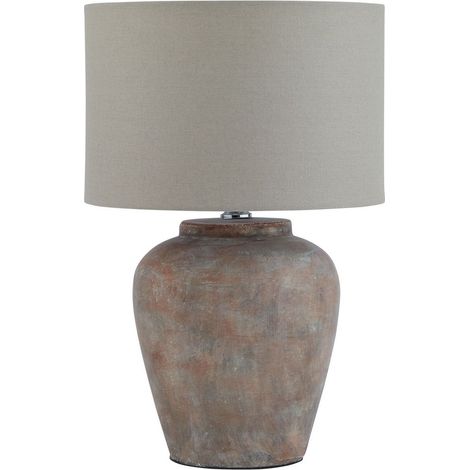 Siena Table Lamp with Linen Shade - Ceramic - L31 x W31 x H48 cm - Brown