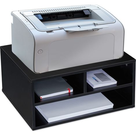 Relaxdays Soporte Impresora para Escritorio, Organizador, 3 Baldas para Papel y Cartuchos, 22,5 x 47 x 40 cm, Negro