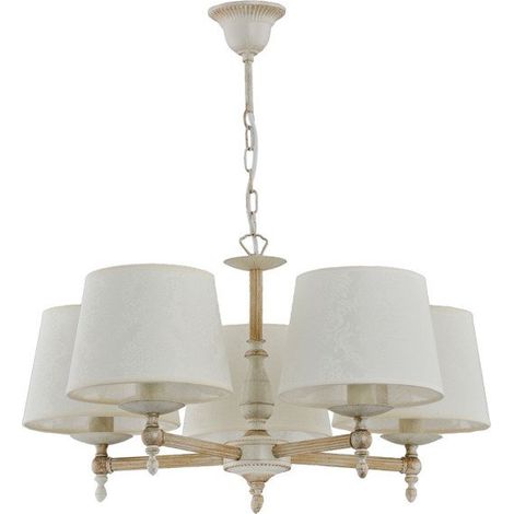 Alfa ROKSANA Classic 5-Light Pendant Chandelier, White & Grey Metal Ceiling Lamp, 5xE14 Max 10W, 55cm H60cm, Dimmable, Elegant Hanging Light Fixture (1/4)