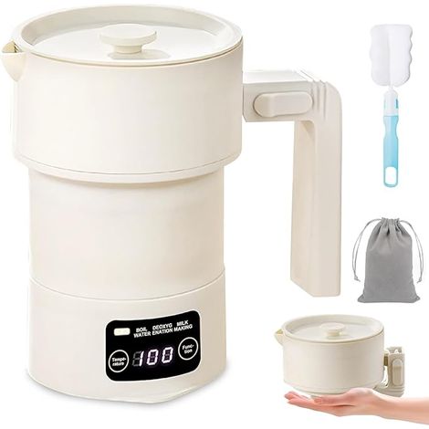 Bouilloire de Voyage Pliable 600ml, Bouilloire Portable, Mini Bouilloire Électrique avec 9 Niveaux de Température, en Acier Inoxydable et Silicone, Silencieuse et Sûre pour les Voyages et le Bureau (1/5)