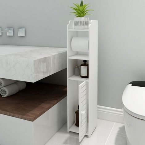 Badezimmerschrank – Eine Tür und zwei Trennwände – Schmal und hoch – Wasserfest und stabil – Unterteilter Stauraum – Weiß (1/5)