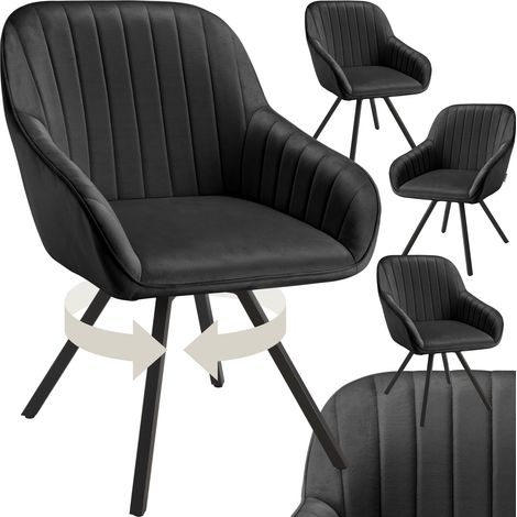 Lot 4 chaises pivotantes à 360° avec accoudoirs velours noires (1/5)
