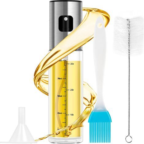 Vaporisateur d'huile et de vinaigre, Inoxydable Pulvérisateur d'huile 100ml avec échelle avec Brosse,Entonnoir,Anti-Fuite Distributeur,Spray Bouteille Huile pour Griller,Salades,Cuisiner,Fourm (1/5)