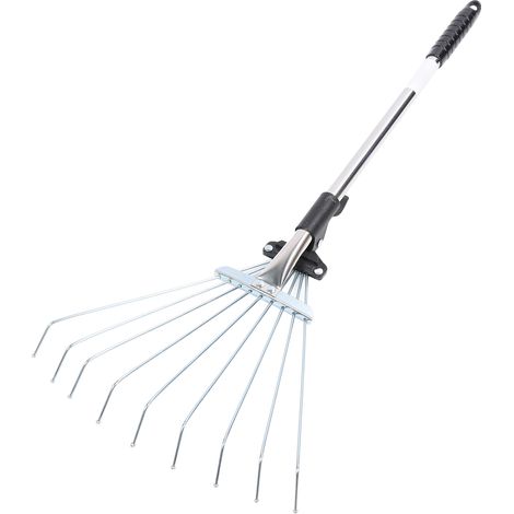 Adjustable Leaf Rake Retractable Expandable Stainless Steel Metal Lawn Yard Garden Hand Tool 9 Teeth (1/5)