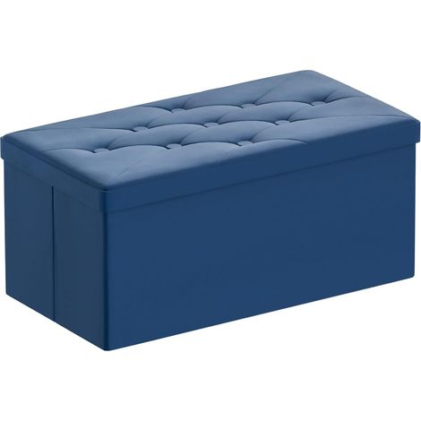 Pouf Rangement Pliable, Coffre de Rangement Repose Pieds et Bout de Lit, Banc Coffre en Velours avec Couvercle, Tabouret pour Salon Chambre Entrée, 80x 40x 40cm, Bleu (1/5)