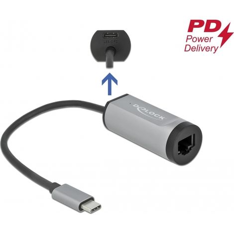 Adaptador USB Type-Câ¢ a Gigabit LAN con puerto de suministro de energÃ­a gris