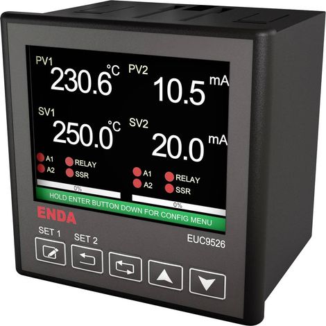 Enda EUC9526-230 PID Regolatore universale B, E, J, K, L, N, R, S, T, U, Pt100, NTC Relè 2 A, SSR (L x A) 96 mm x 96 mm