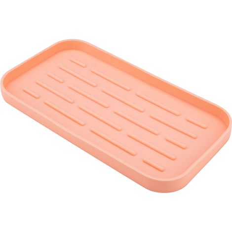 Tapis de séchage de vaisselle en Silicone, conception convexe, bords surélevés, doux et Flexible, plateau de vidange antidérapant pour comptoir de cuisine, évier rose (1/5)