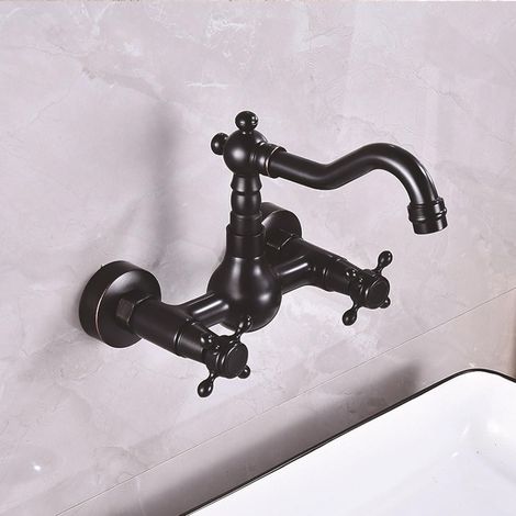 Mitigeur mural, noir, 2 trous, pour salle de bain et cuisine (1/5)