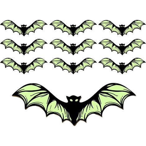 Décorations Murales Chauves-souris,Décor de chauves-souris fluorescentes pour intérieur - 10 pièces décoration vintage d'Halloween pour salle de classe, maison hantée, porte d'entrée, porche et (1/5)