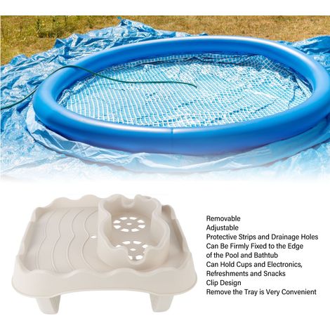 Tablette pour Spa, Plateau Adjustable avec Clips Anti-Slip et Trous de Drainage, TPU Beige (1/5)