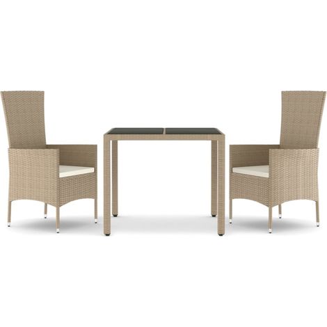 Maison Exclusive - 3-tlg. Garten-Essgruppe mit Kissen Beige Poly