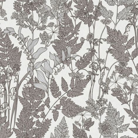Carta da parati floreale Profhome 377521 Carta da parati TNT liscia con motivo floreale opaca bianco grigio 5,33 m2
